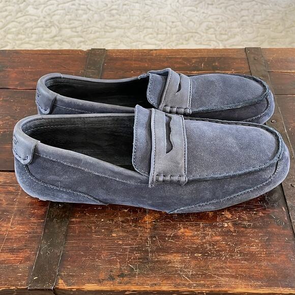 Men's Ugg Navy Nubuck Leather Slip On Driving Moccasin Loafers Size 11 - Picture 3 of 7